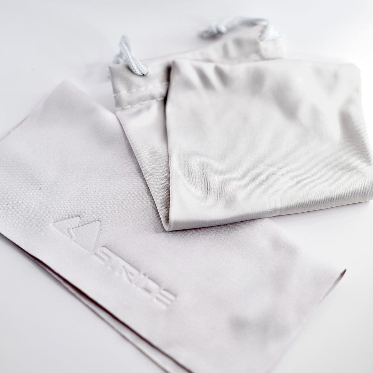 grey microfibre wiping cloth and pouch for sunglasses