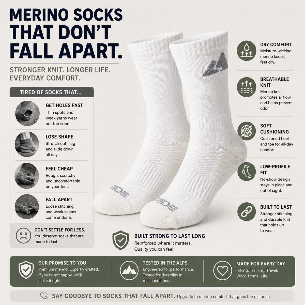 Off-White Merino Wool Hiking Socks