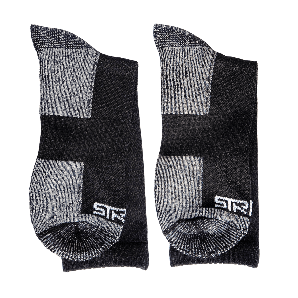 Black and grey merino wool thermal socks with heel and toe cushioning