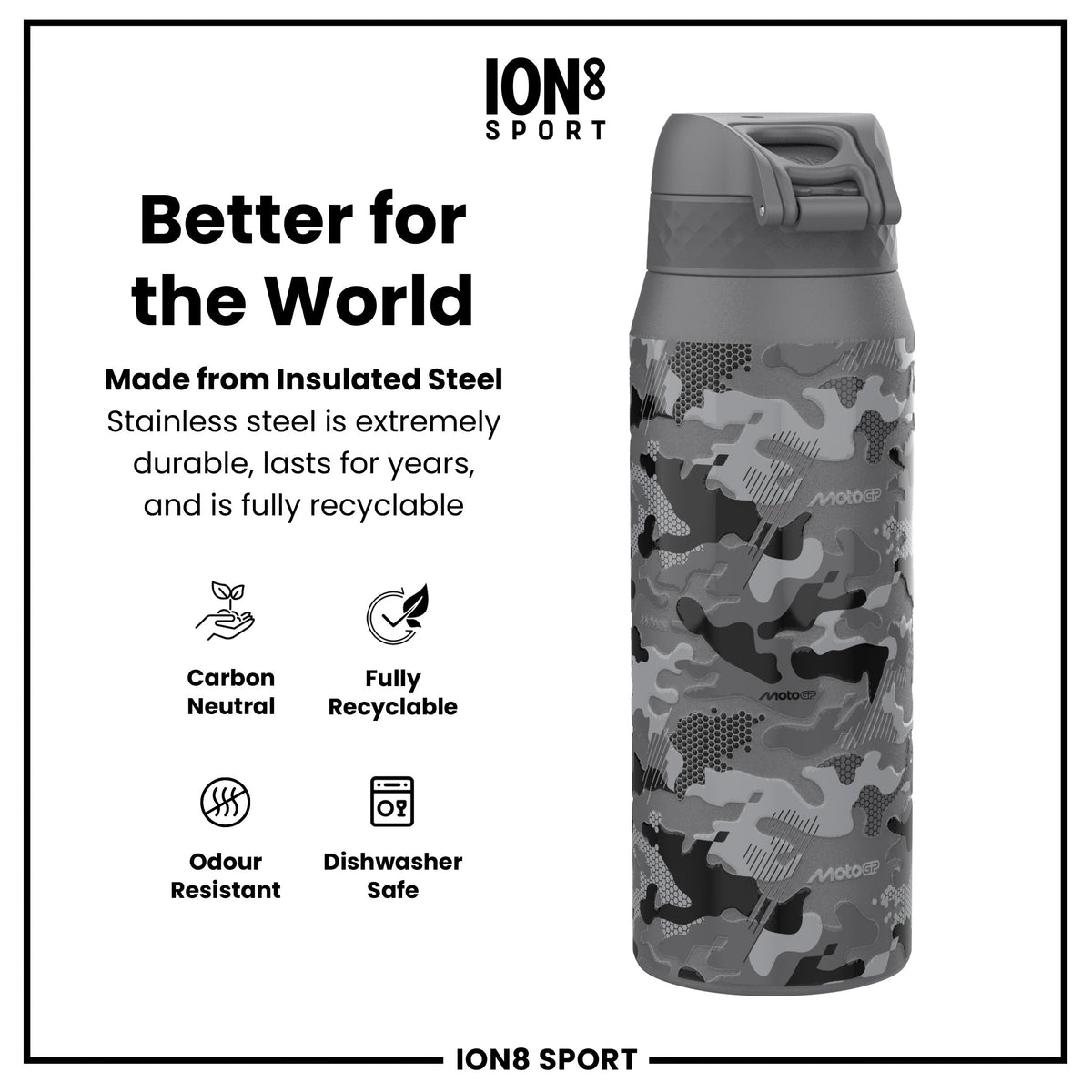 MotoGP x ION8 Insulated Steel Water Bottle, MotoGP Camouflage, 750ml (24oz)