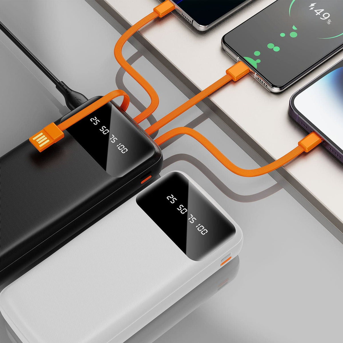 Maplin 20000mAh Portable Power Bank with Integrated USB-C, Micro USB & Lightning Cables